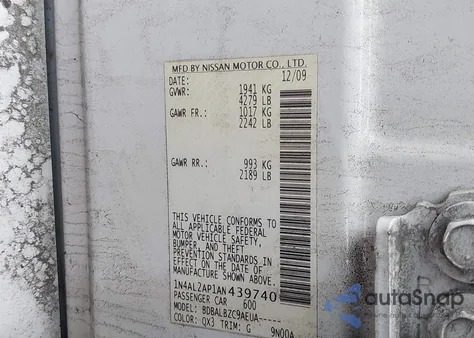 2010 Nissan Altima 2.5 S from USA, damaged, VIN 1N4AL2AP1AN439740